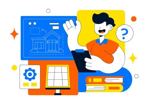 Eco Architecture Blueprint Vector Illustration With Sustainable Building Pl.. Ilustración de archivo