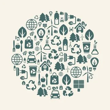 Eco background round shape. Environment conservation and recycling icons. Stock Illustration