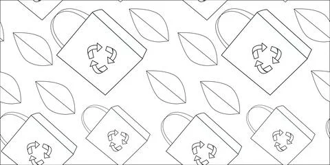 Eco bag pattern with leaf. Zero waste lifestyle concept, reusable shopping to Stock Illustration