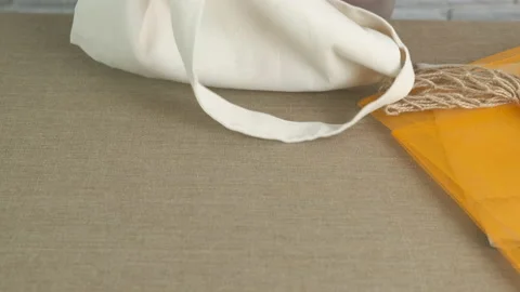 Eco Bags. Collect mesh cotton bag. Video stock 152131353