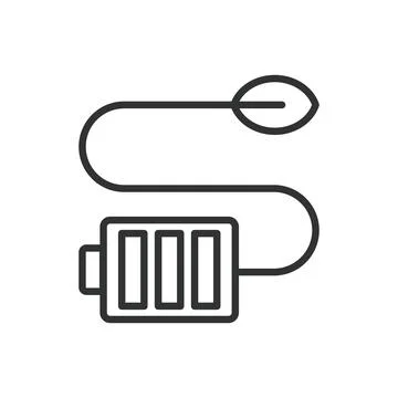 Eco battery cable icon in line design. battery, renewable energy, electricity Stock Illustration
