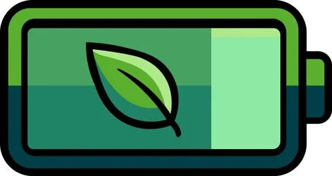 Eco battery indicator icon with green leaf Stock Illustration