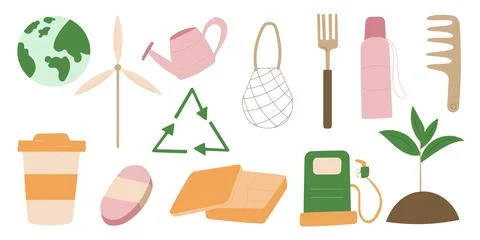 Eco bio zero waste set elements light Stock Illustration