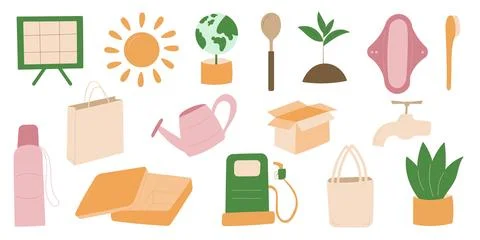 Eco bio zero waste set elements light 스톡 일러스트