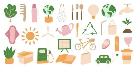 Eco bio zero waste set elements light Illustrazione stock