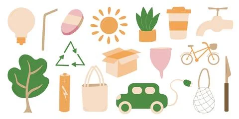 Eco bio zero waste set elements light 스톡 일러스트