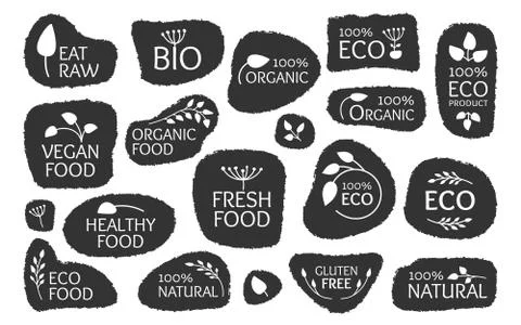 Eco black labels leaf bio vegan product vector set Stock Illustration
