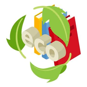 Eco book icon isometric vector. Inscription eco in leaf cycle on book background Stock Illustration