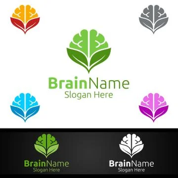 Eco Brain Logo with Think Idea Concept Design Illustrazione stock