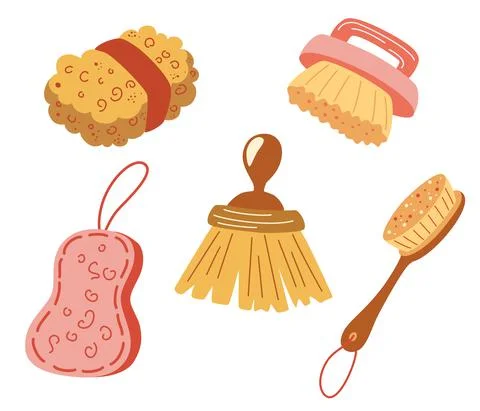 Eco brushes for cleaning. Zero waste dish cleaning brush set. Eco-safe produc Stock Illustration