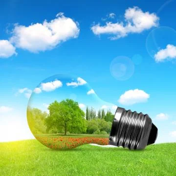 Eco bulb in grass. Stock Photos