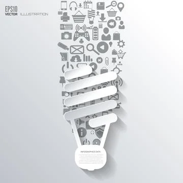 Eco bulb icon. Flat abstract background with web icons. Interface symbols. Cloud Stock Illustration