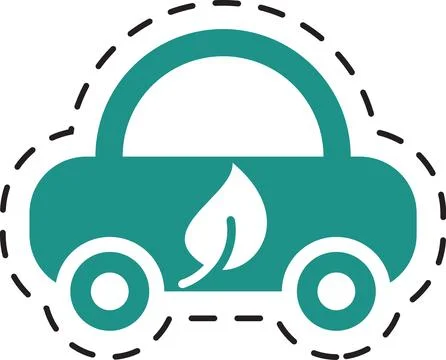 Eco Car Icon: Green Leaf Symbol on Teal Vehicle Silhouette Stock Illustration