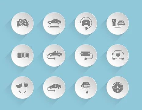 Eco car vector icons on round puffy paper circles Stock Illustration