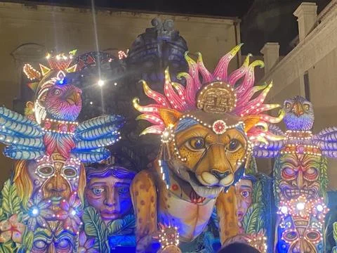 Eco Carnival Float "Il Battito della Terra" at Night Stock Photos