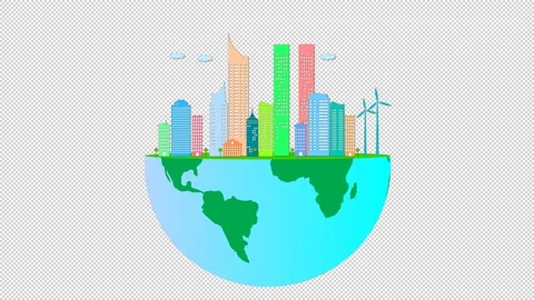 Eco city and planet earth. Animation on a transparent background. Stock Footage