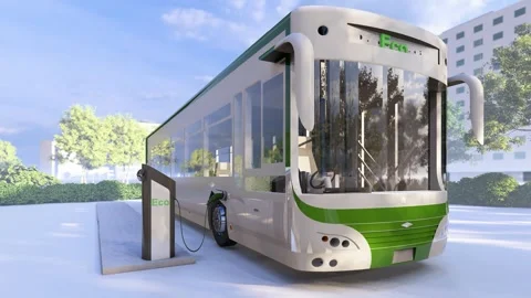 Eco city bus charging socket and eco charging station. Stock Footage 320562589