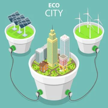 Eco city flat isometric vector concept illustration. Stock Illustration