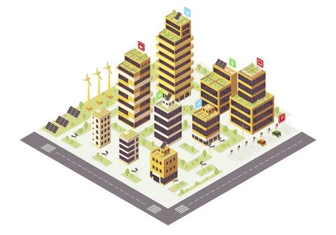 Eco city isometric color vector illustration Ilustración de archivo