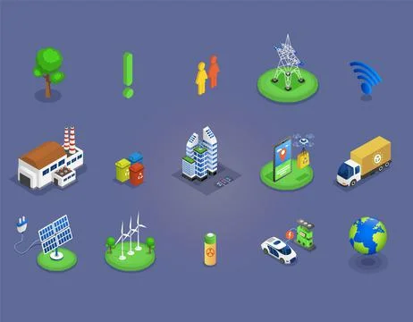 Eco collection with various icons on theme of ecology and green energy Stockillustratie