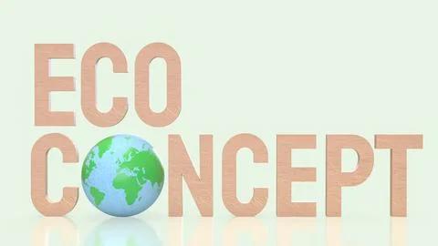 Eco Concept with Green Earth Globe and Wooden Typography for Sustainability.. Illustrazione stock