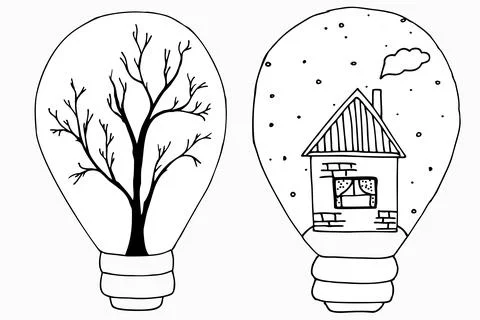Eco concept: A light bulb with tree and house inside. Vector illustration. Stock Illustration
