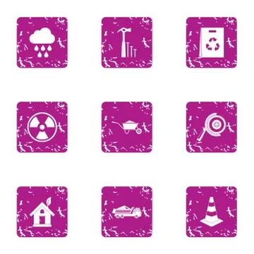 Eco construction icons set, grunge style Ilustración de archivo