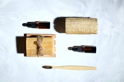 Eco cosmetics on the table. Top view Stock Photos