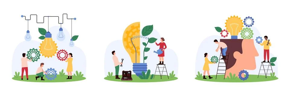 Eco creative idea development, professional skill training, coaching by tiny Illustrazione stock