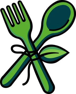 Eco cutlery spoon and fork tied with leaf 스톡 일러스트