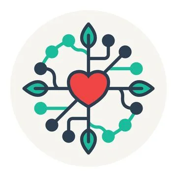 Eco Data Hub Heart Leaf Line 스톡 일러스트