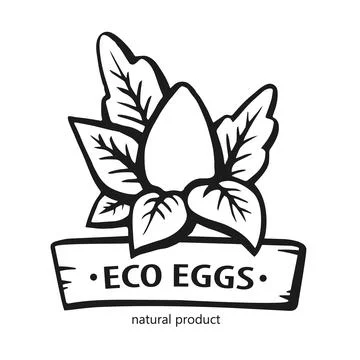 Eco eggs logo. Emblem egg with leafs. Hand-Drawn Vector Illustration. Logo fo Stock Illustration