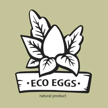Eco eggs logo. Emblem egg with leafs. Hand-Drawn Vector Illustration. Logo fo Stock Illustration