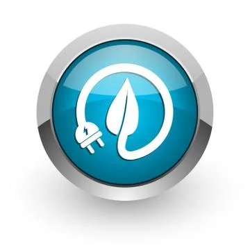 Eco electric plug blue silver metallic chrome border web and mobile phone ico Stock Illustration