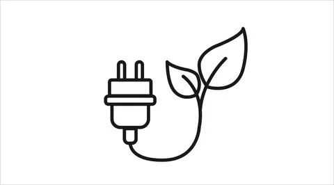Eco electric plug with green leaf cable vector icon Stock Illustration
