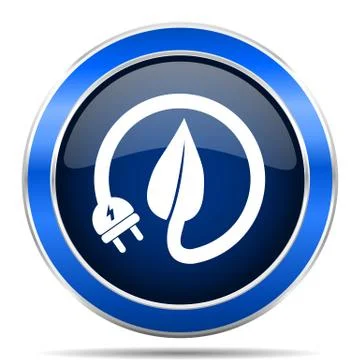 Eco electric plug vector icon. Modern design blue silver metallic glossy web  스톡 일러스트