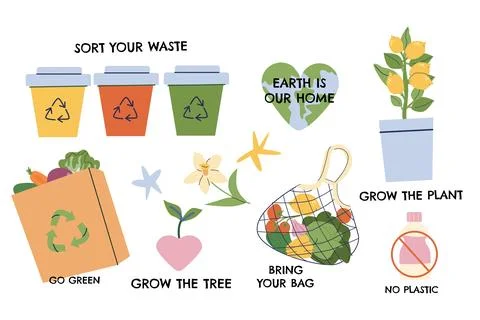 Eco elements and slogans, quotes for environment theme. Bring your bag, no Stock Illustration