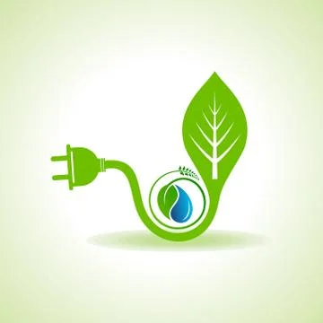 Eco Energy Concept with leaf,plug and water drop Stock Illustration
