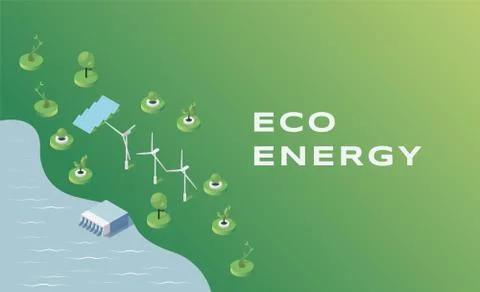Eco energy flat banner vector template. Natural and renewable power sources use Stock Illustration