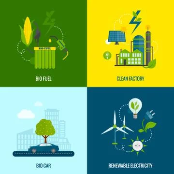 Eco energy flat icons composition Stock Illustration