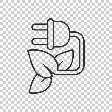 Eco energy icon in flat style. Leaf plug vector illustration on white isolate Stock Illustration