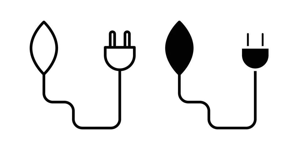 ECO Energy icon solid, line, and editable vector set. Stock Illustration