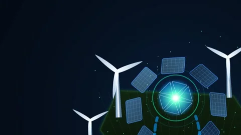 Eco Energy Network With Wind Turbines And Solar Panels Animation Stock Footage 340602962
