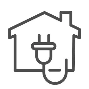 Eco energy socket and building line icon, smart home symbol, electricity vector Stock Illustration