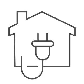 Eco energy socket and building thin line icon, smart home symbol, electricity イラスト素材
