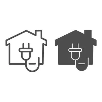 Eco energy socket and building line and solid icon, smart home symbol Stock Illustration