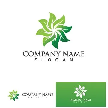 Eco Energy Vector Logo with leaf symbol. Green color with flash or thunder .. Illustrazione stock