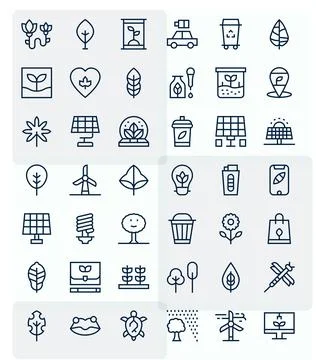 Eco featuring 42 128x128 Vector Icons in Regular Line Design Stock Illustration