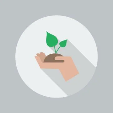 Eco Flat Icon. Hand Holding Plant Stock Illustration