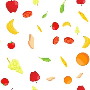 Eco Food Seamless Pattern Vector. Healthy Vegetarian Diet. Cute Graphic Texture Stock Illustration